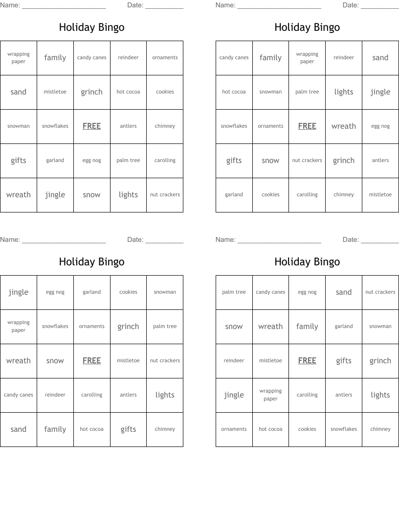 Holiday Bingo