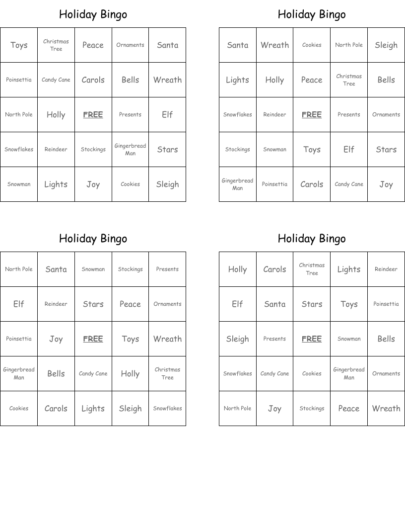 Holiday Bingo