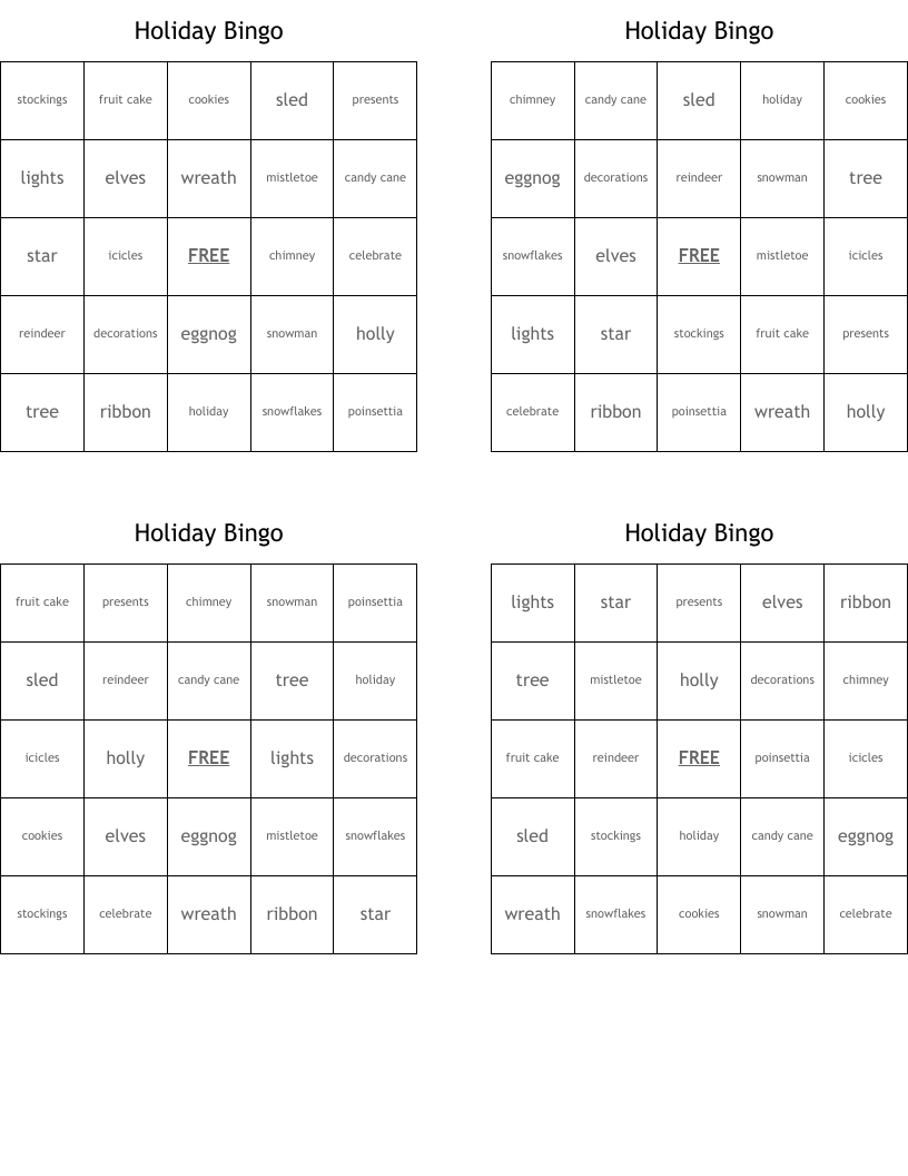 Holiday Bingo