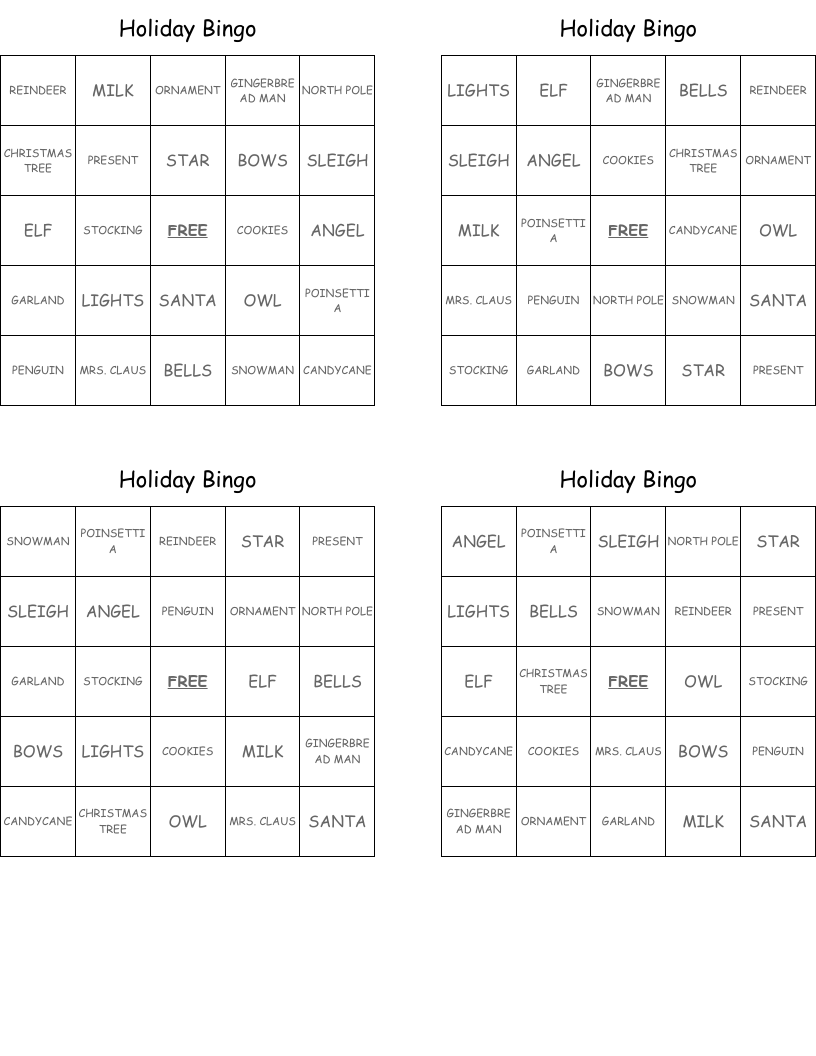 Holiday Bingo
