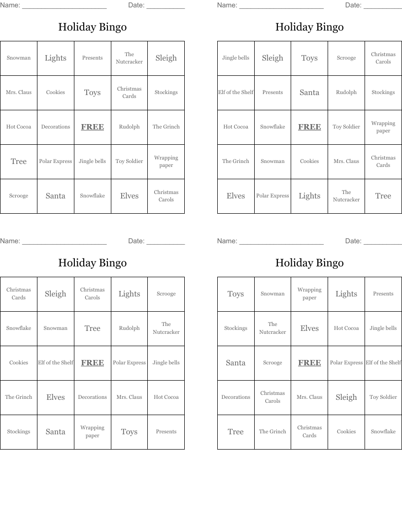 Holiday Bingo