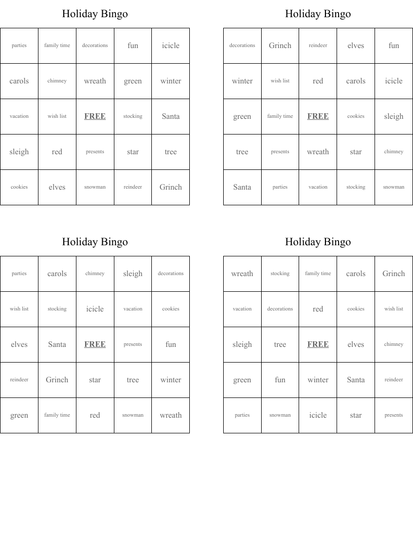 Holiday Bingo