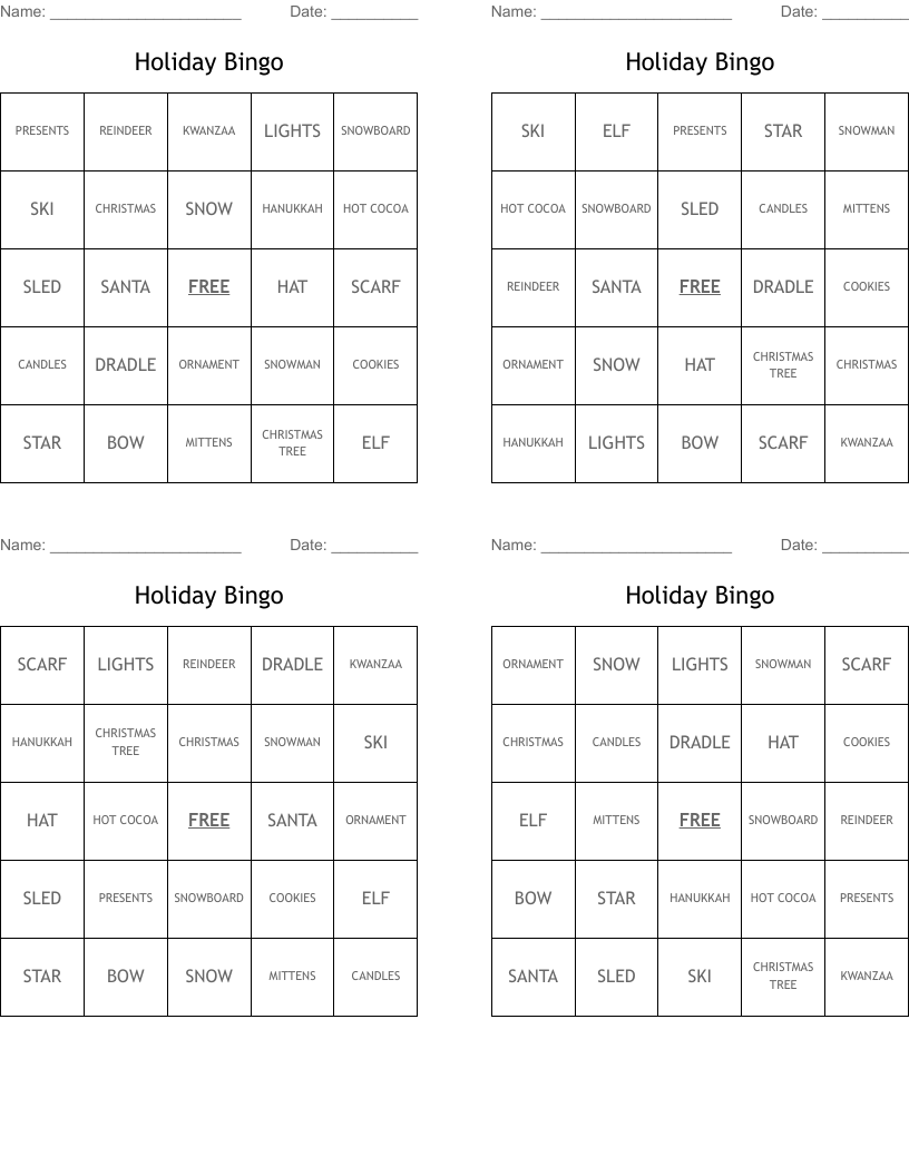 Holiday Bingo