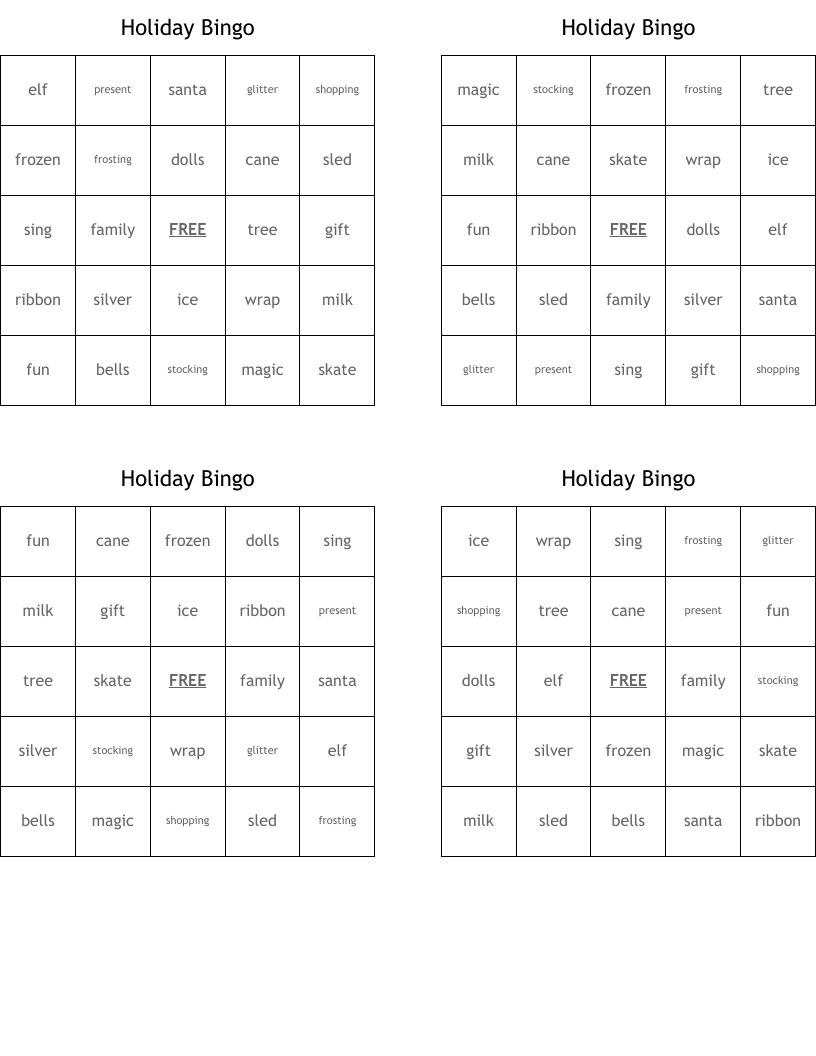 Holiday Bingo