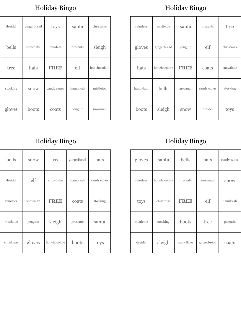 Holiday Bingo