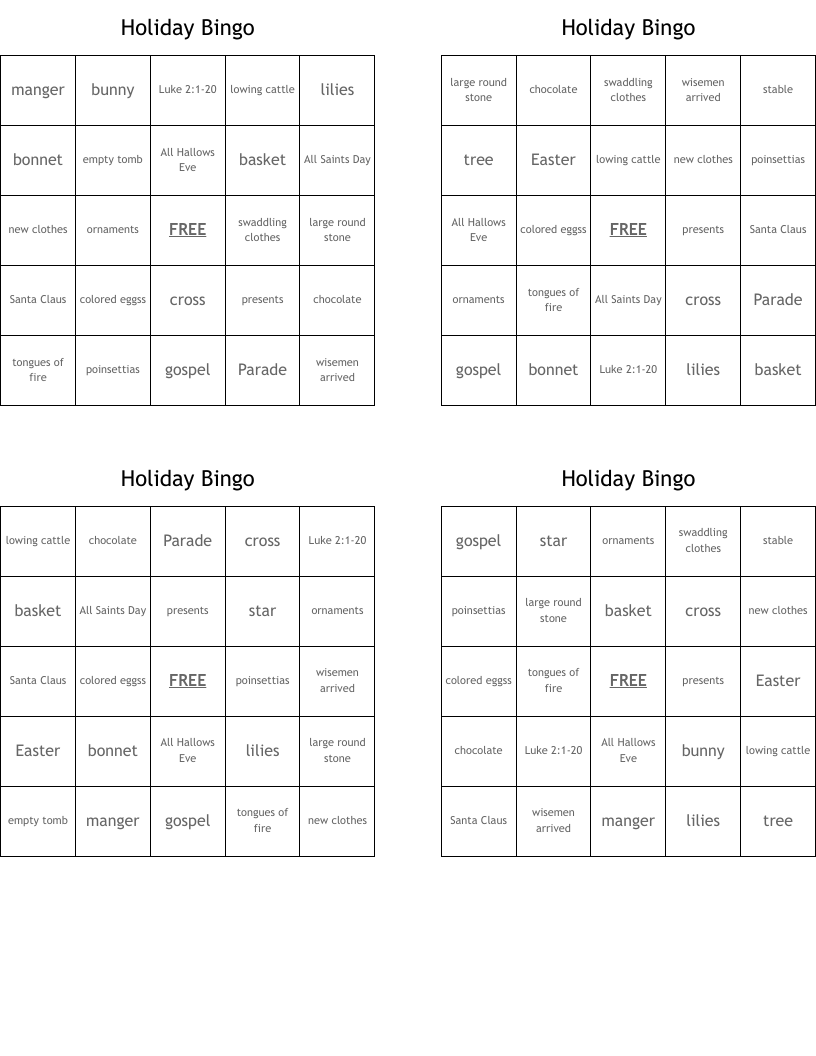 Holiday Bingo