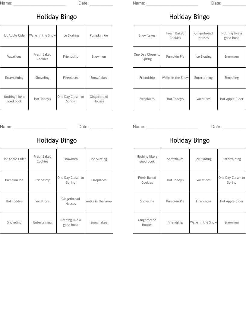 Holiday Bingo