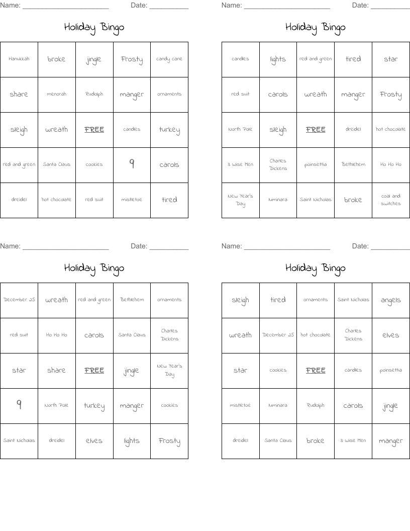 Holiday Bingo