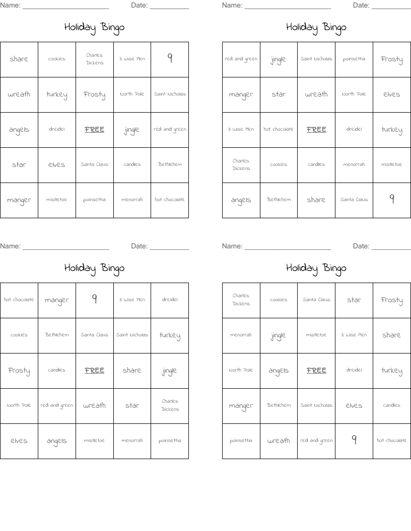 Holiday Bingo