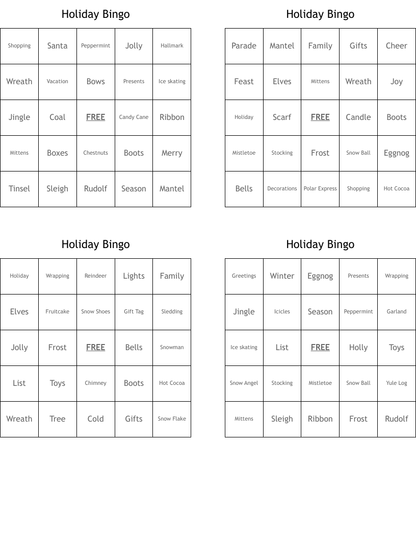 Holiday Bingo