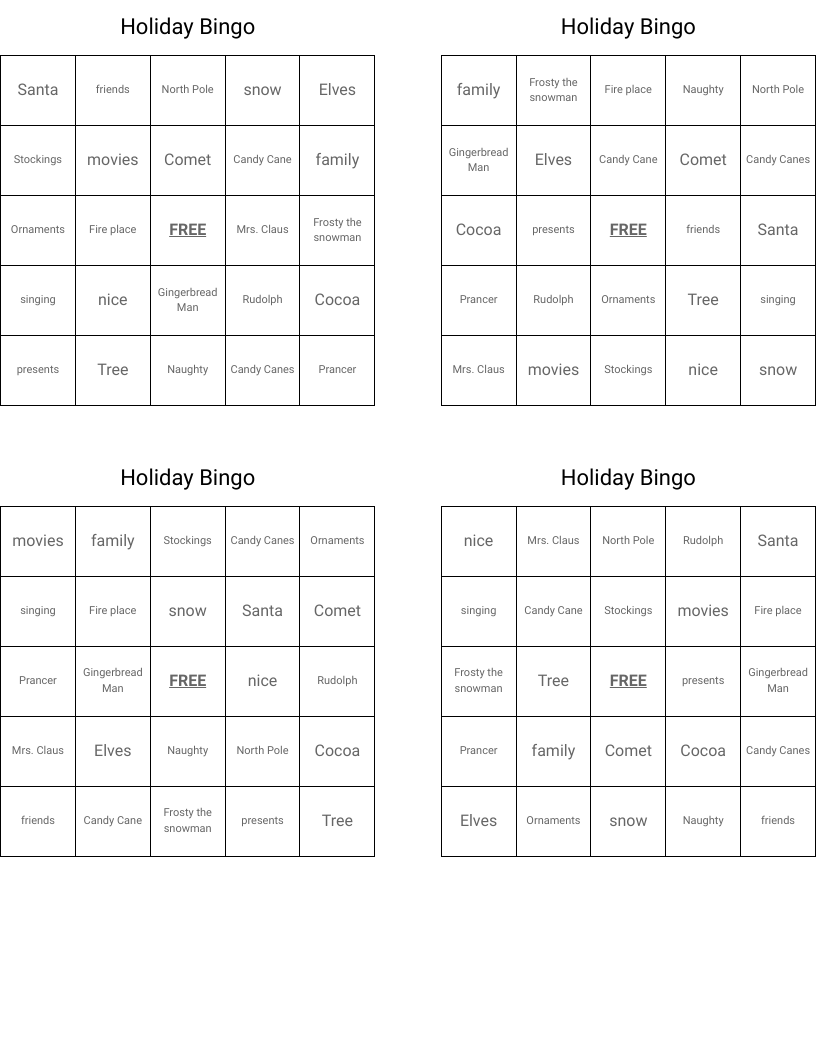 Holiday Bingo