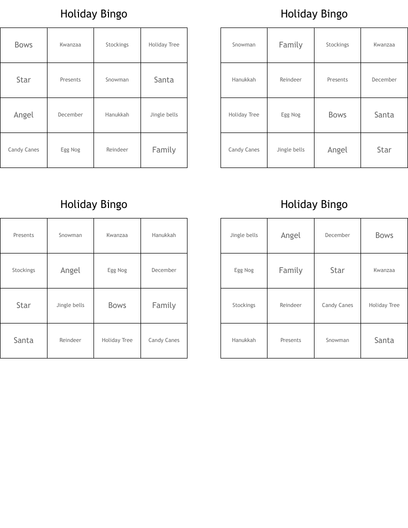 Holiday Bingo