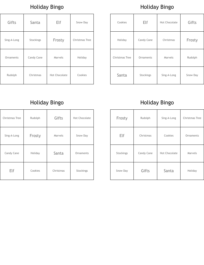 Holiday Bingo
