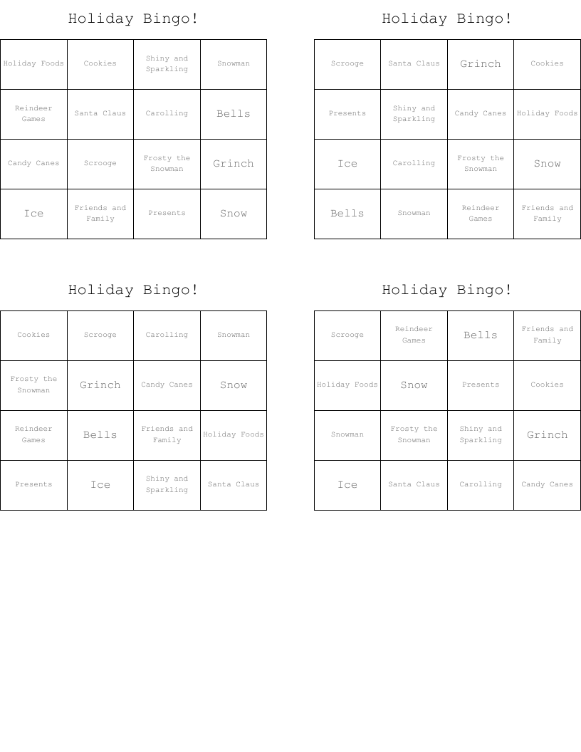 Holiday Bingo!