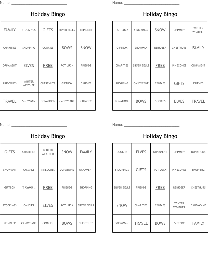 Holiday Bingo