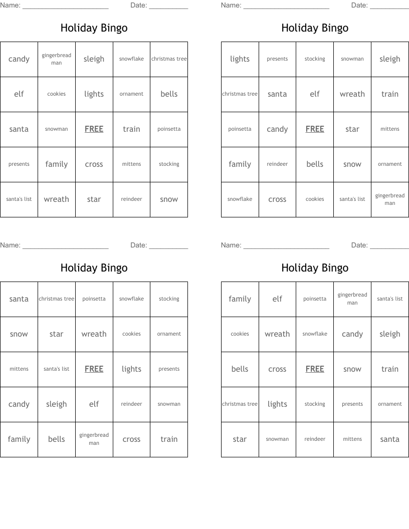 Holiday Bingo