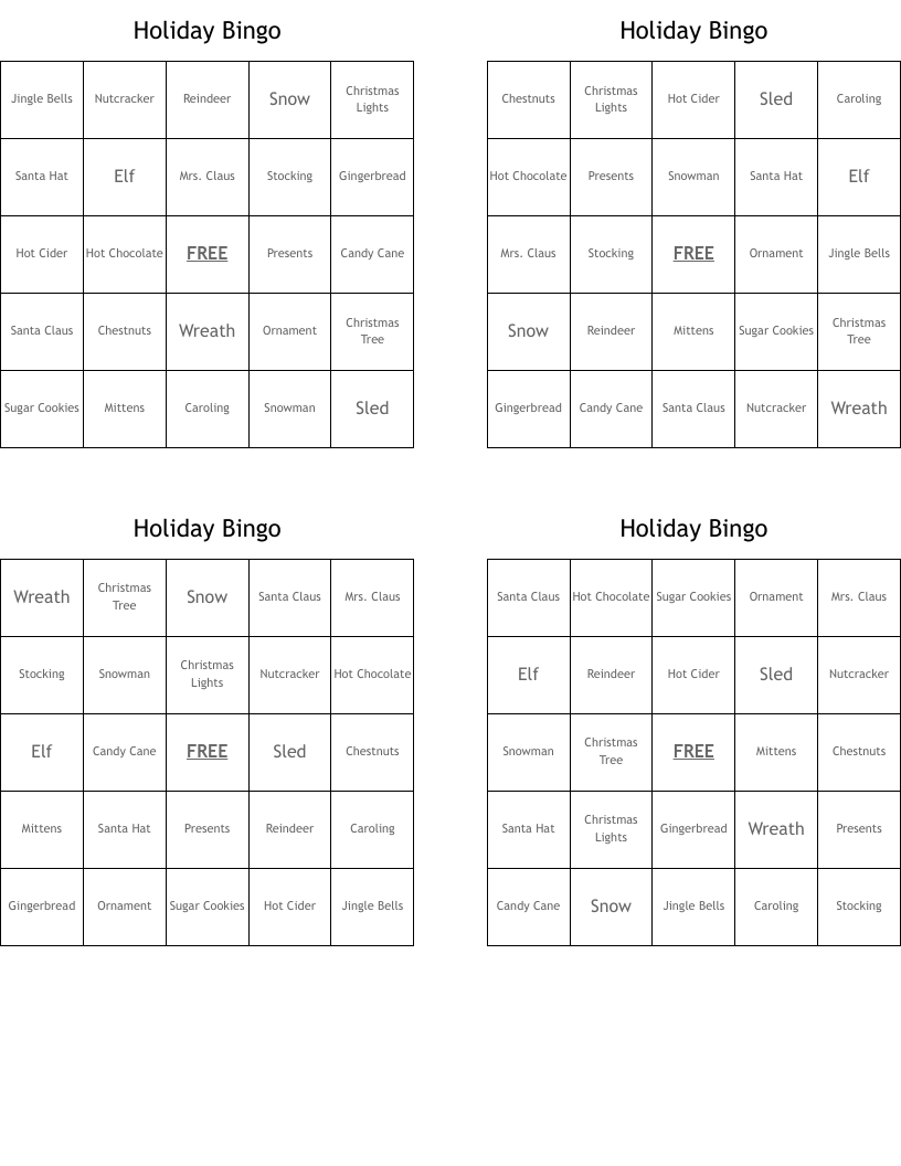 Holiday Bingo