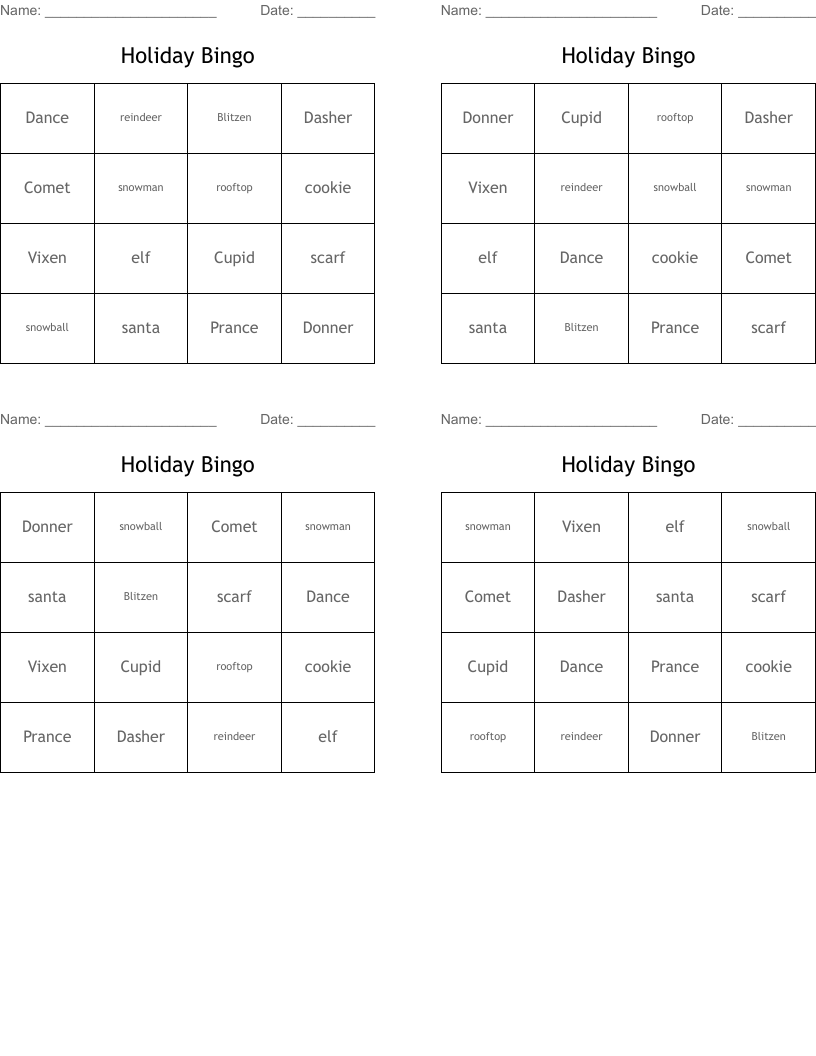 Holiday Bingo