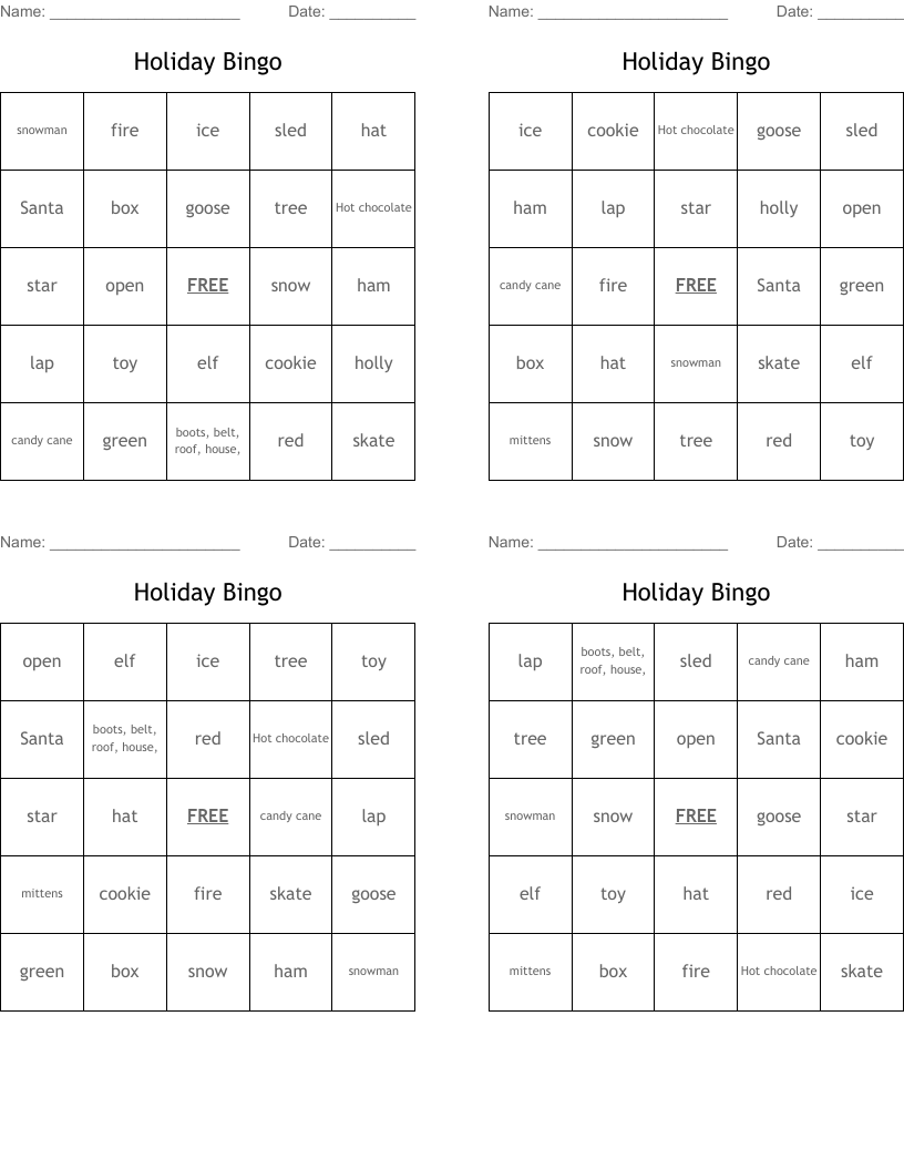 Holiday Bingo