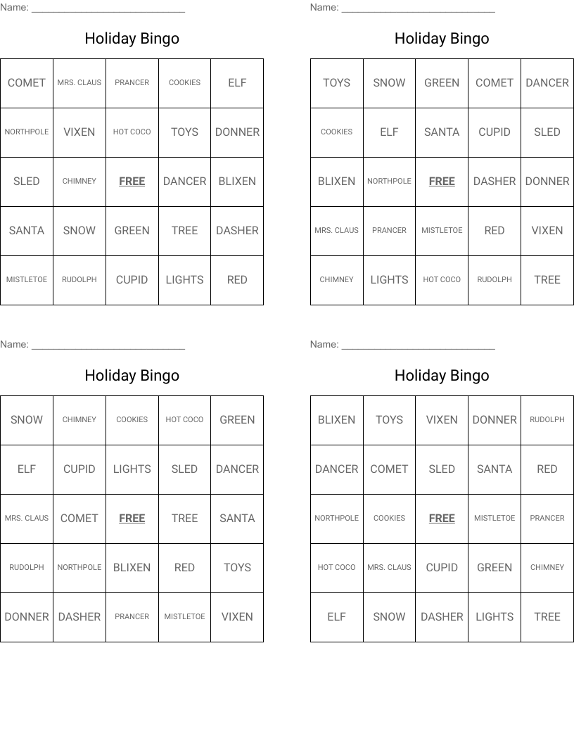 Holiday Bingo