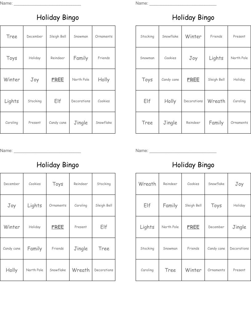 Holiday Bingo