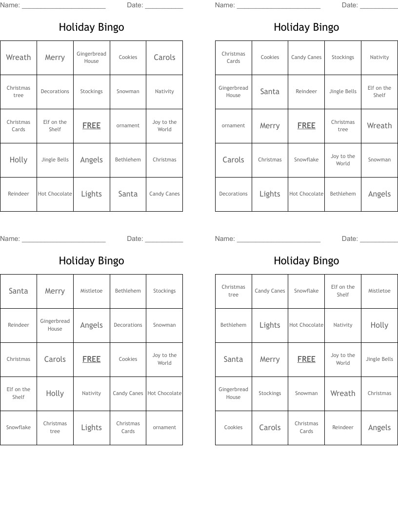 Holiday Bingo