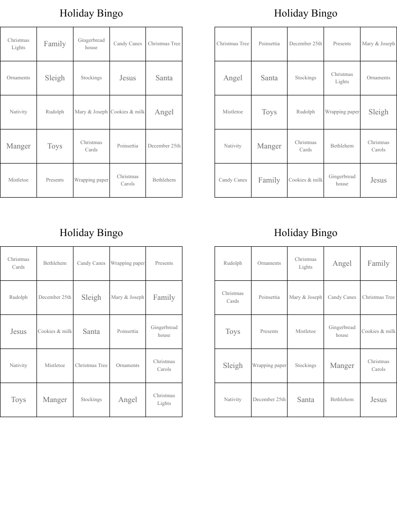 Holiday Bingo