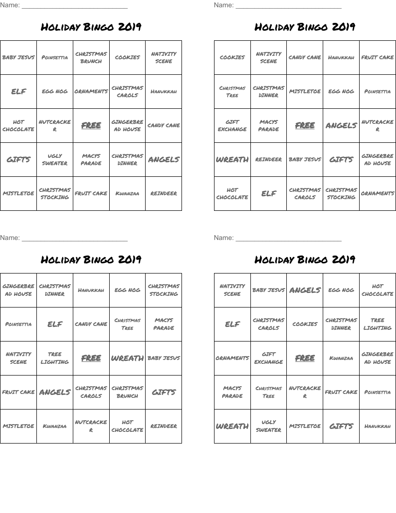 Holiday Bingo 2019 