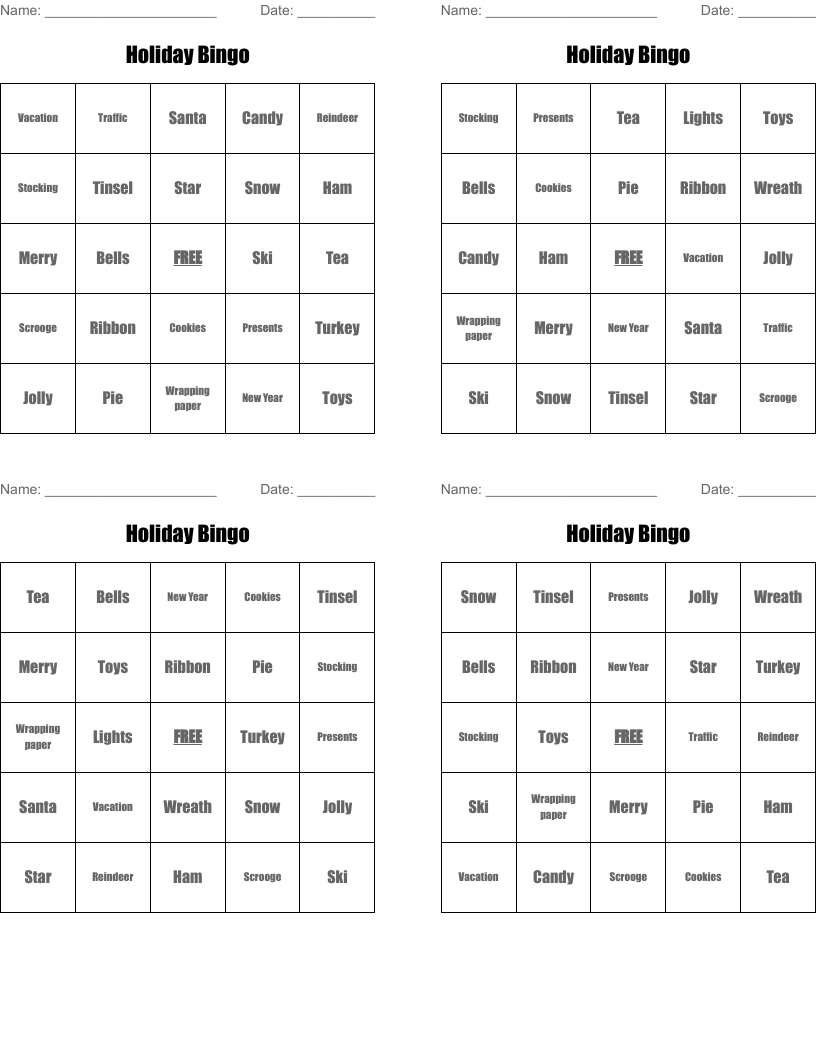 Holiday Bingo