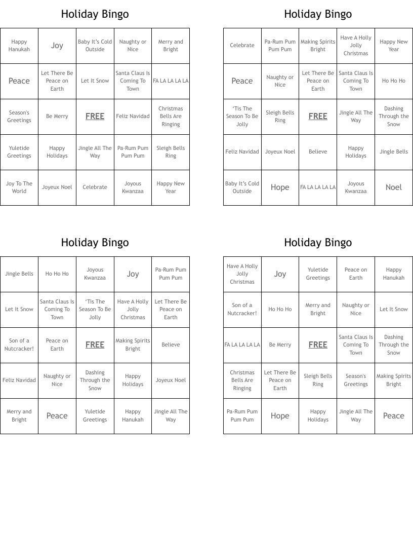 Holiday Bingo