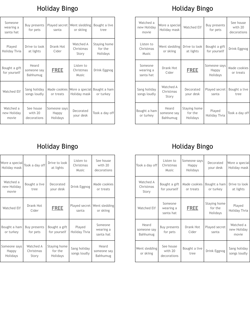 Holiday Bingo