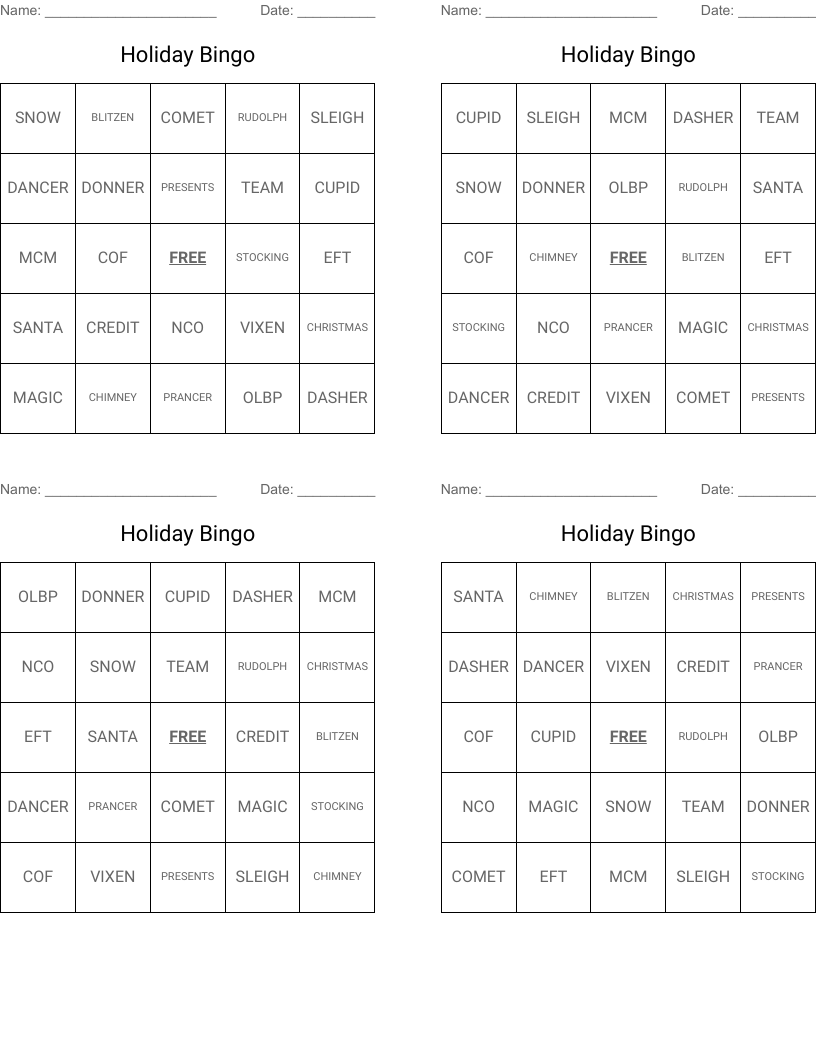 Holiday Bingo