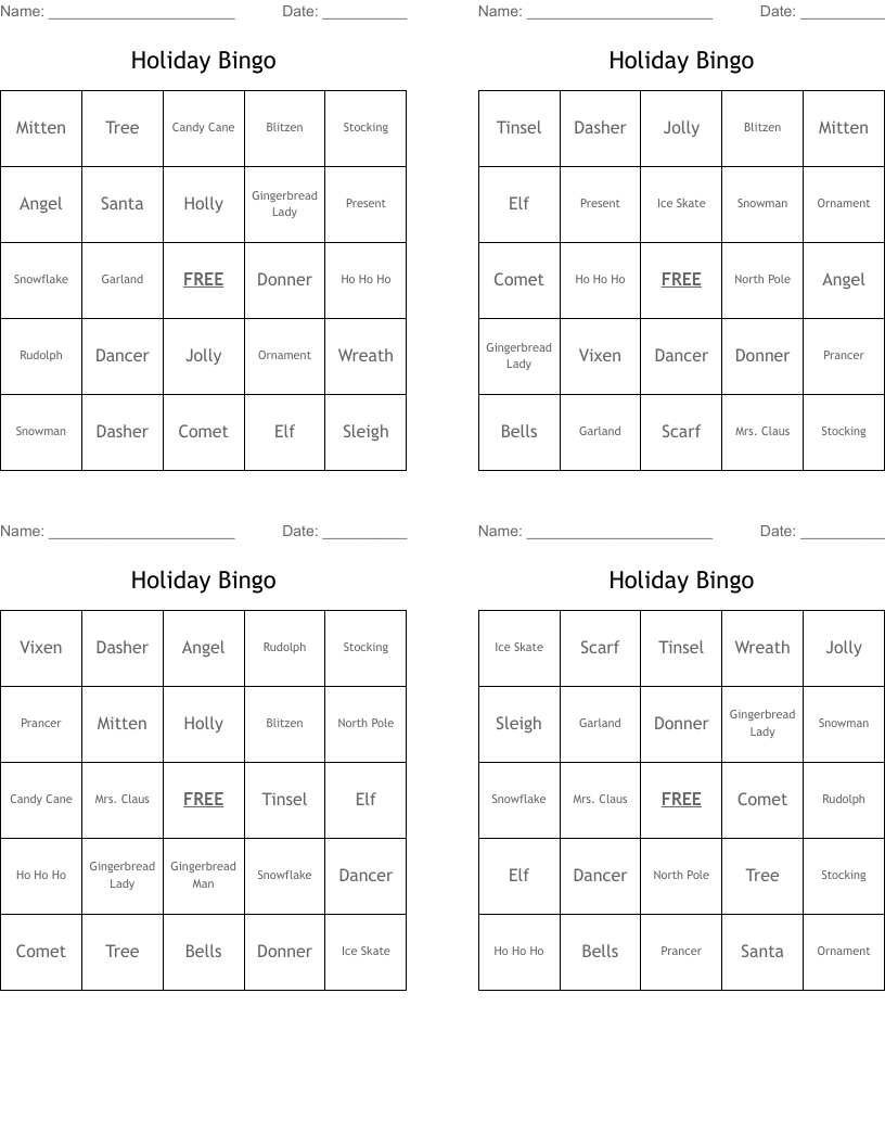 Holiday Bingo