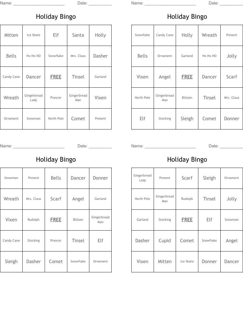 Holiday Bingo