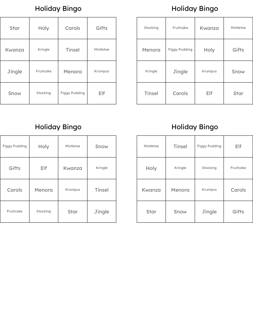 Holiday Bingo