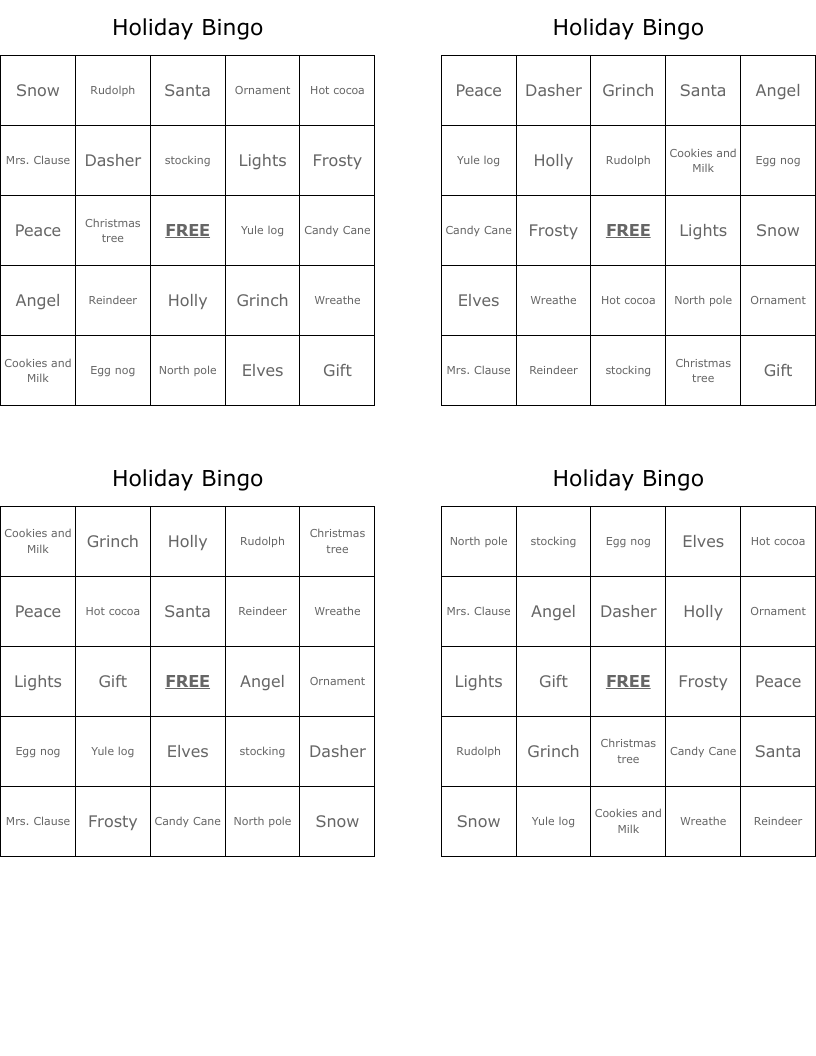 Holiday Bingo