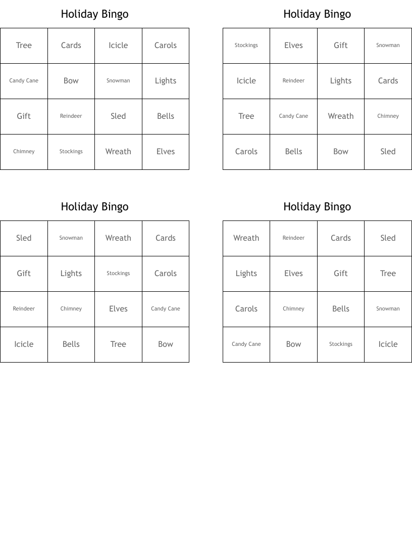 Holiday Bingo