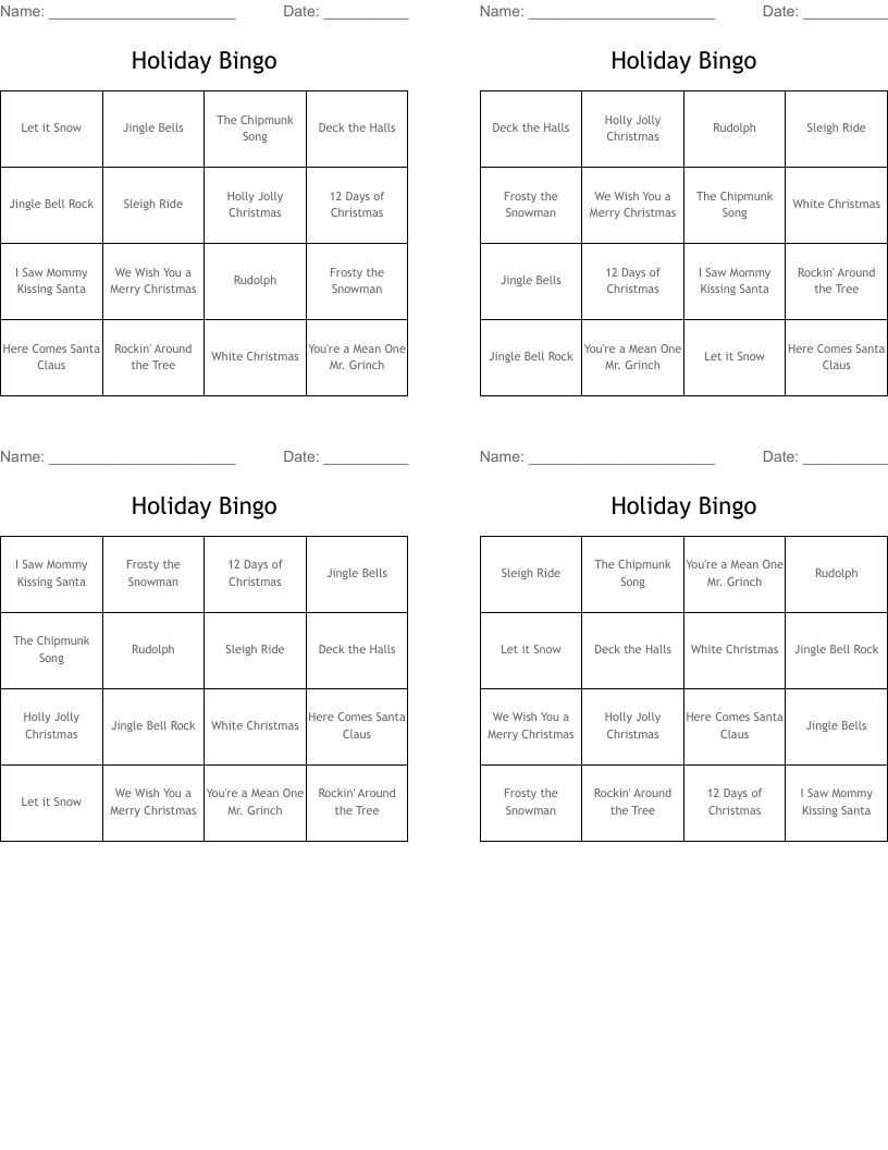 Holiday Bingo
