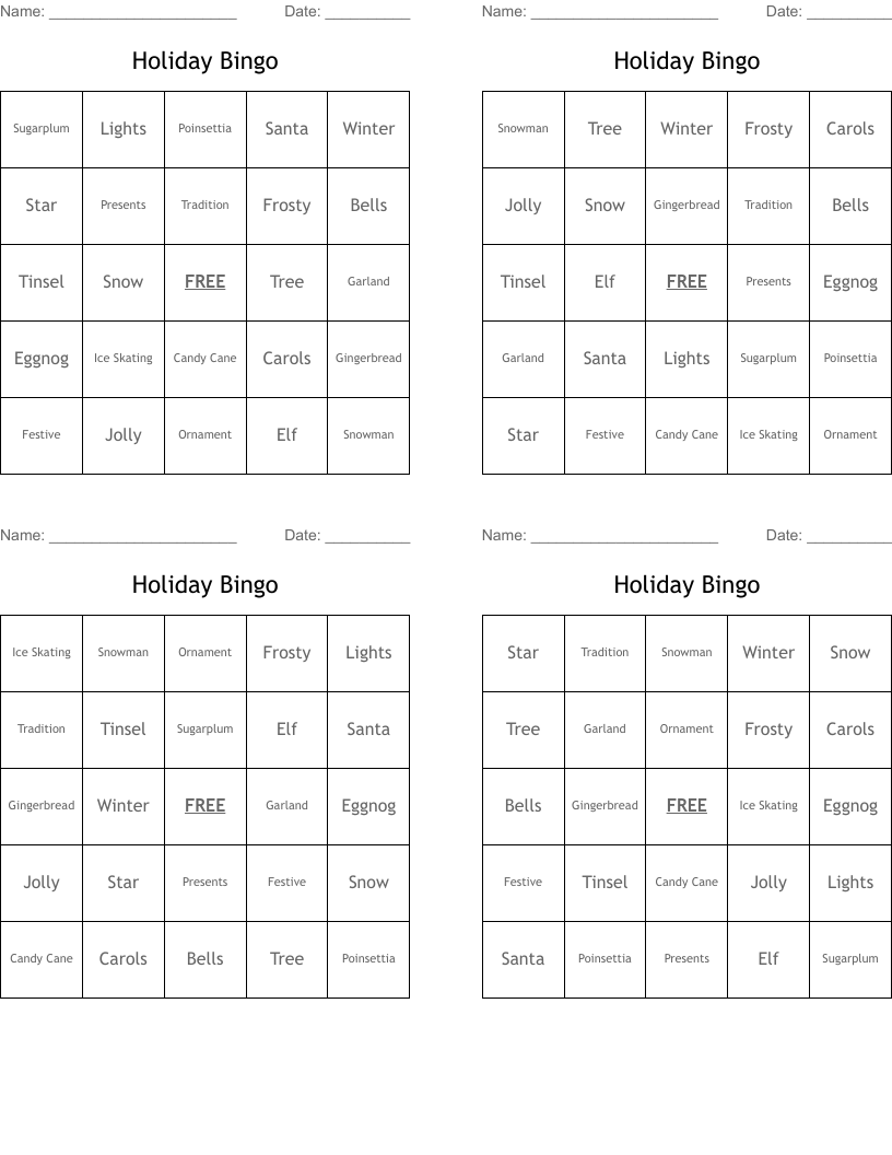 Holiday Bingo