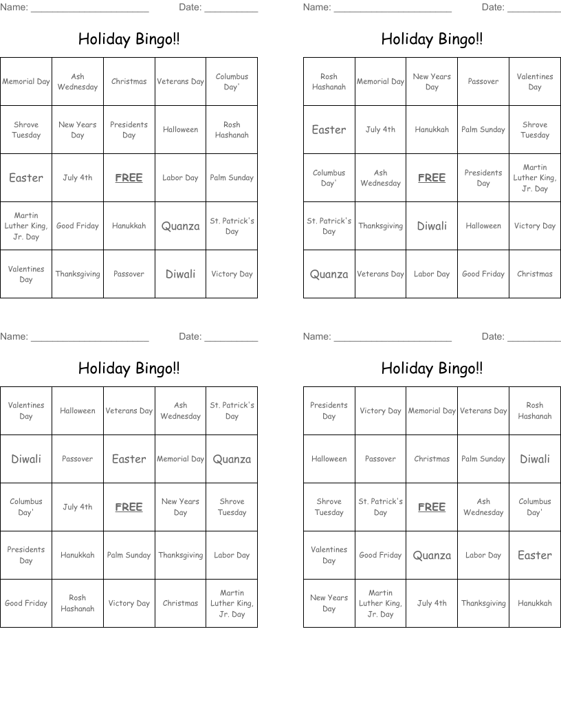 Holiday Bingo!!