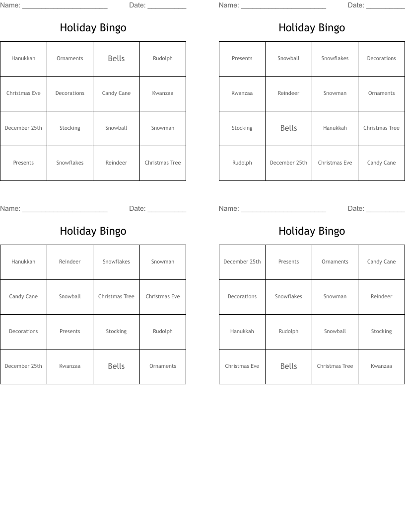 Holiday Bingo