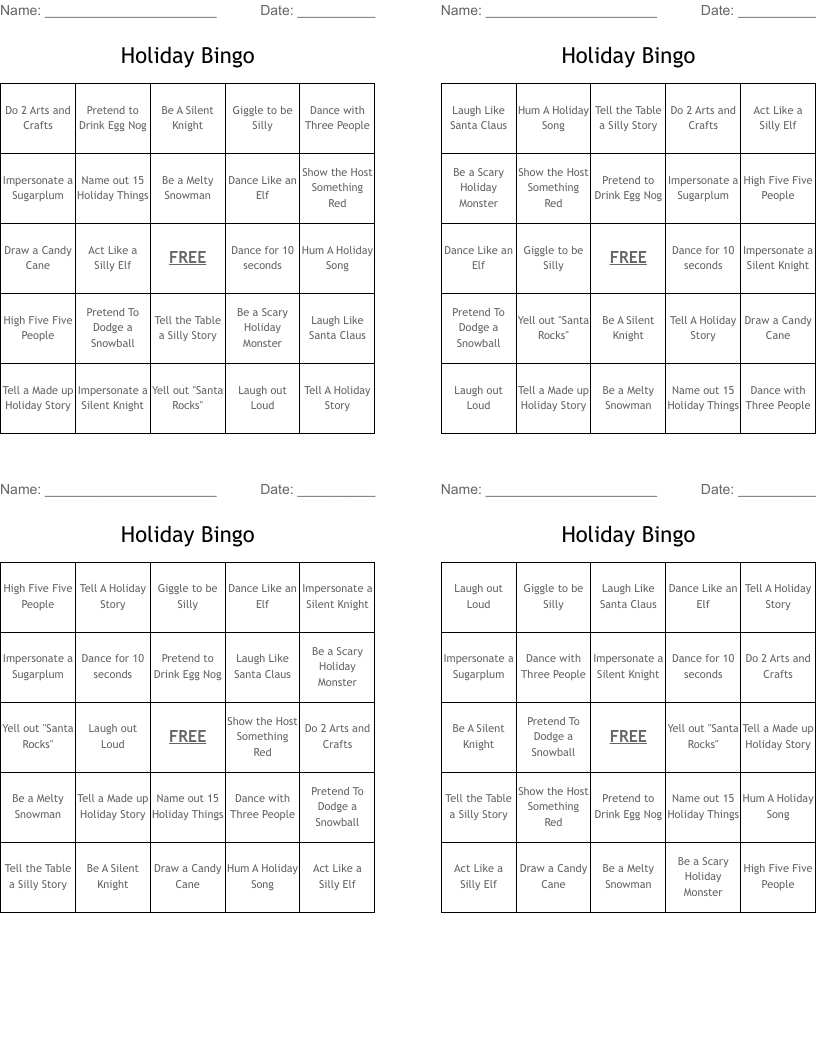 Holiday Bingo