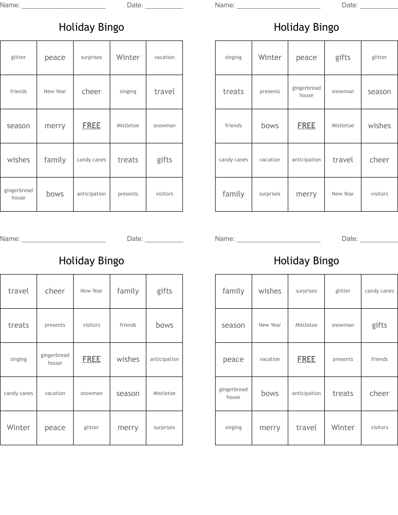 Holiday Bingo