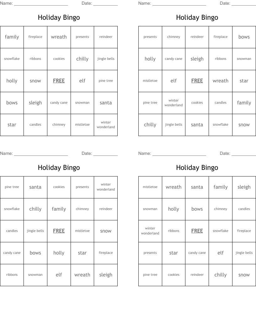 Holiday Bingo