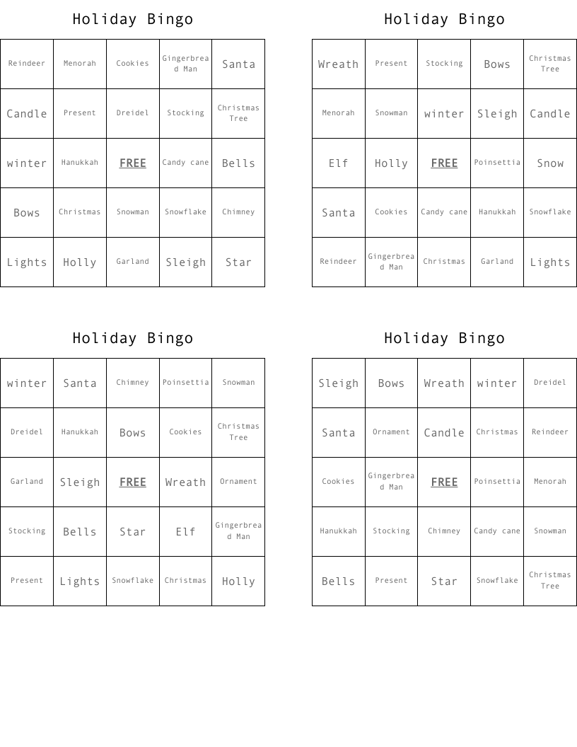 Holiday Bingo