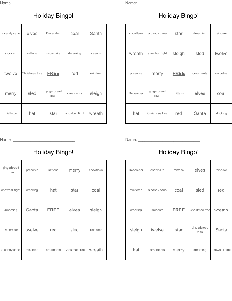 Holiday Bingo!