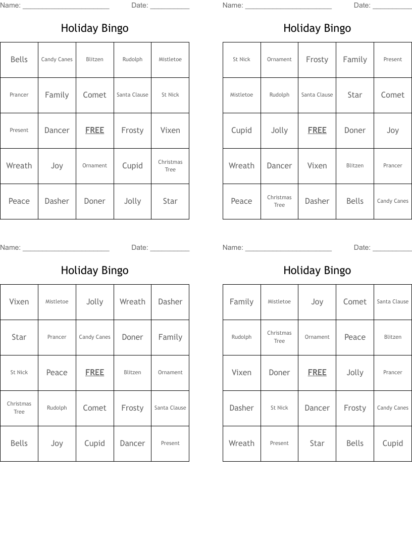 Holiday Bingo