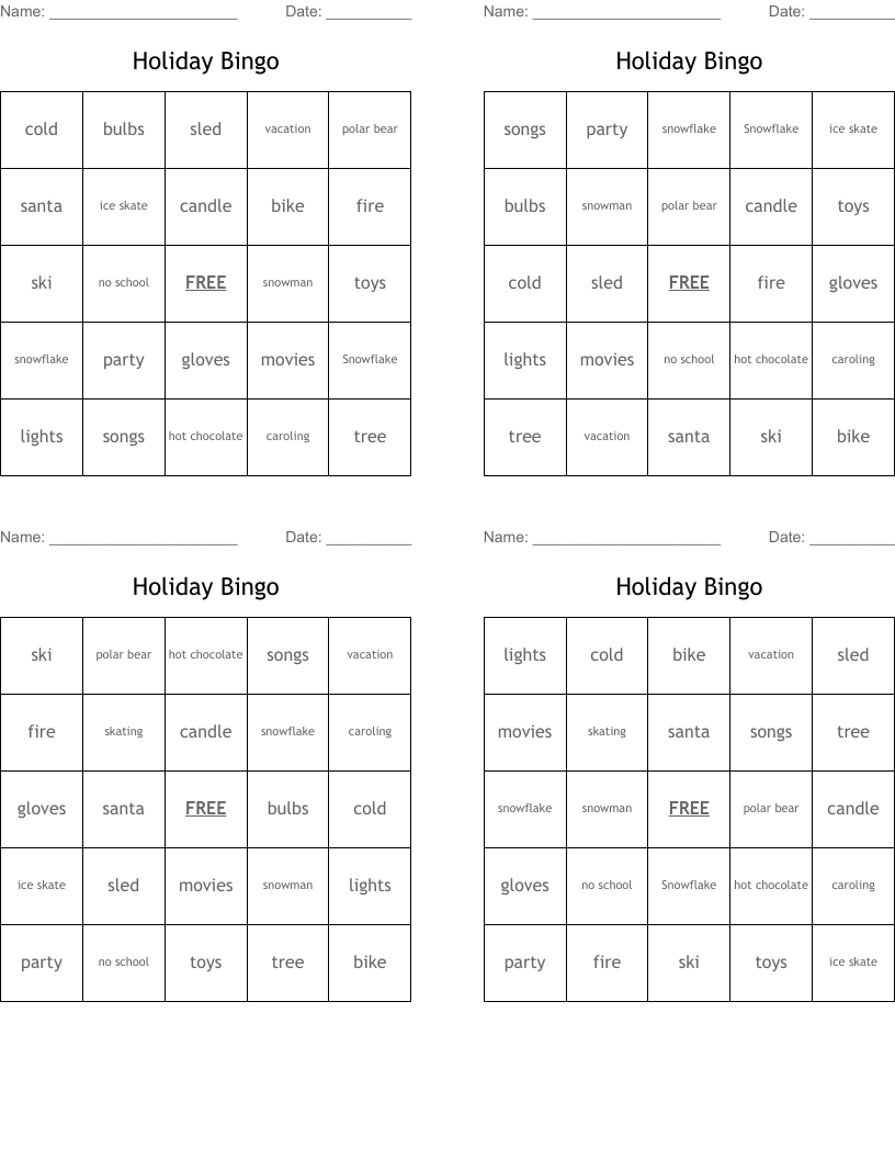 Holiday Bingo