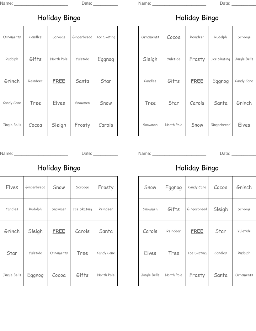 Holiday Bingo