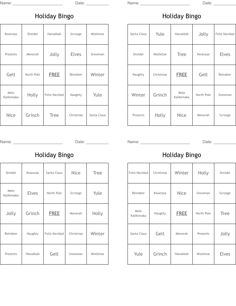 Holiday Bingo